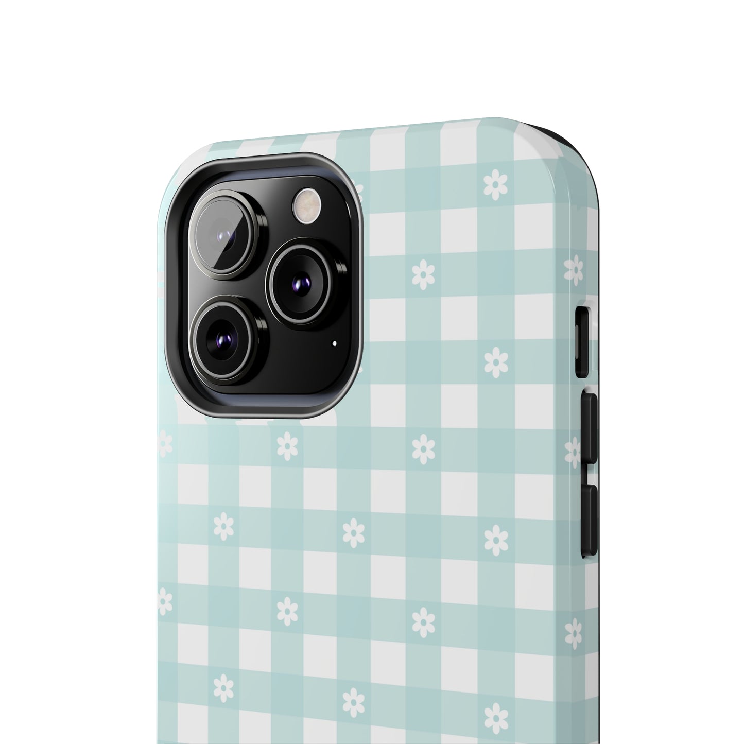 Cute Blue and White Gingham with Daisies Digital print Design Tough Phone Case compatible with a large variety of iPhone models, Gift, Phone Case