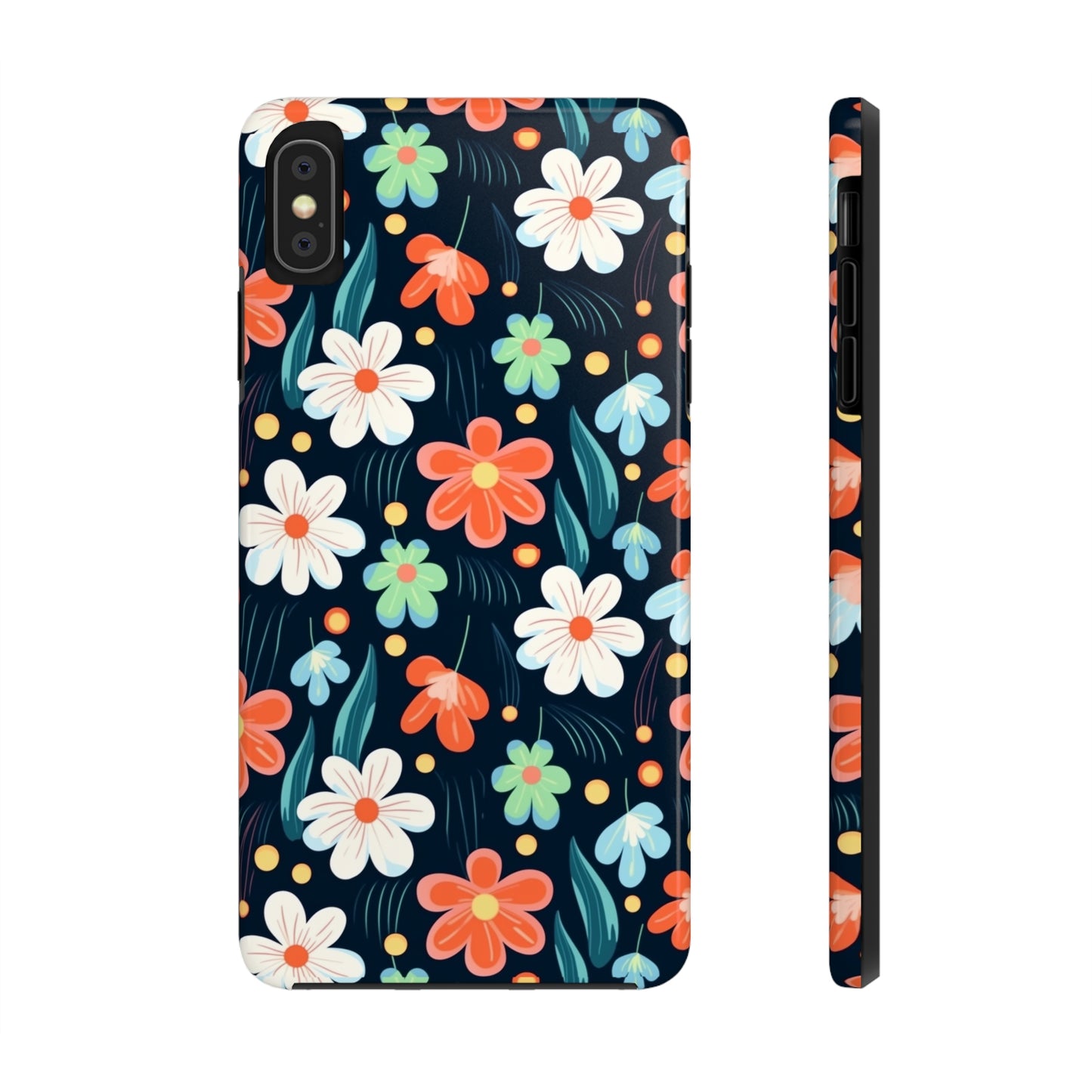 Retro Vibrant Flowers Pattern print design Tough Phone Case compatible with a large variety of phone models, Phone Case, Gift