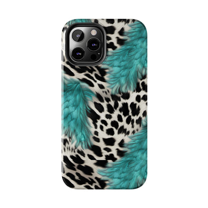 Grunge Turquoise and Animal Print Pattern Design Tough Phone Case compatible with a large variety of iPhone models, Phone Case, Gift