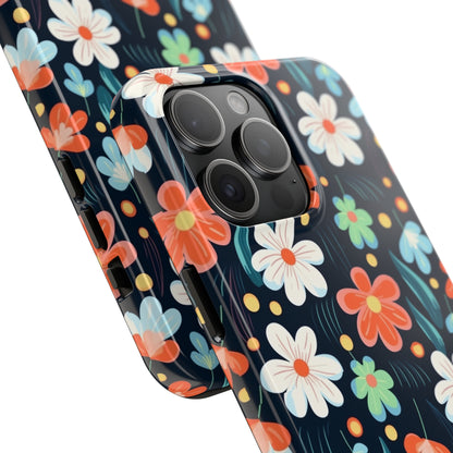 Retro Vibrant Flowers Pattern print design Tough Phone Case compatible with a large variety of phone models, Phone Case, Gift