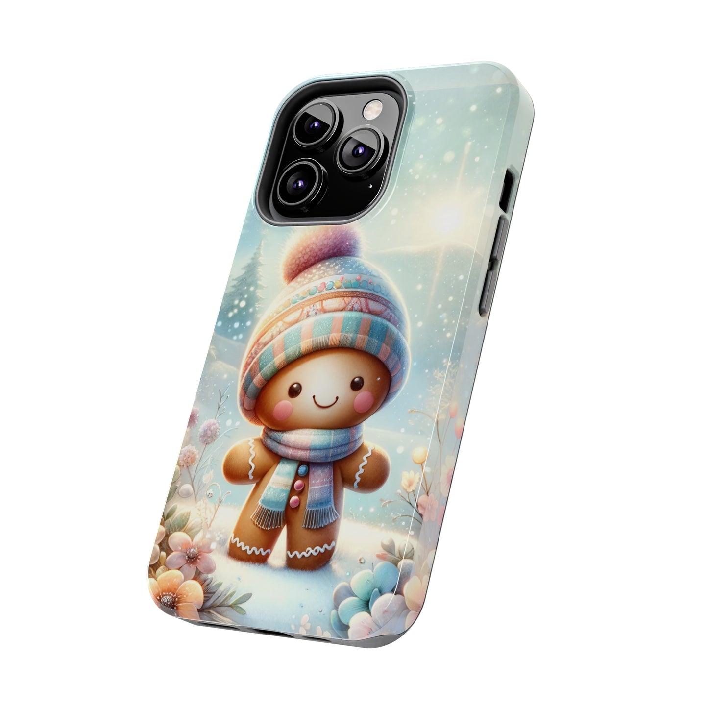 Cute Happy Gingerbread Man in the Snow Pattern Design Tough Phone Case compatible with a large variety of iPhone models, Gift, Phone Case