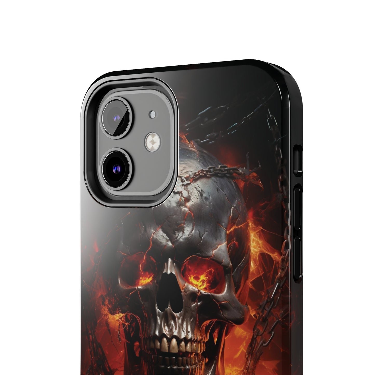 Gothic Skull iPhone Case, Dark Aesthetic Fiery Eyes, Unique Horror Style iPhone Accessory, Cool Tech Design for iPhone Models, Durable Phone Accessory Protective Cover for iPhone Models, Tough iPhone Case