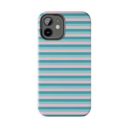 Pink and Aqua Girly Stripe print Design Tough Phone Case compatible with a large variety of iPhone models, Gift, Phone Case