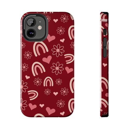 Red Boho Rainbow print Design Tough Phone Case compatible with a large variety of iPhone models, Gift, Phone Case