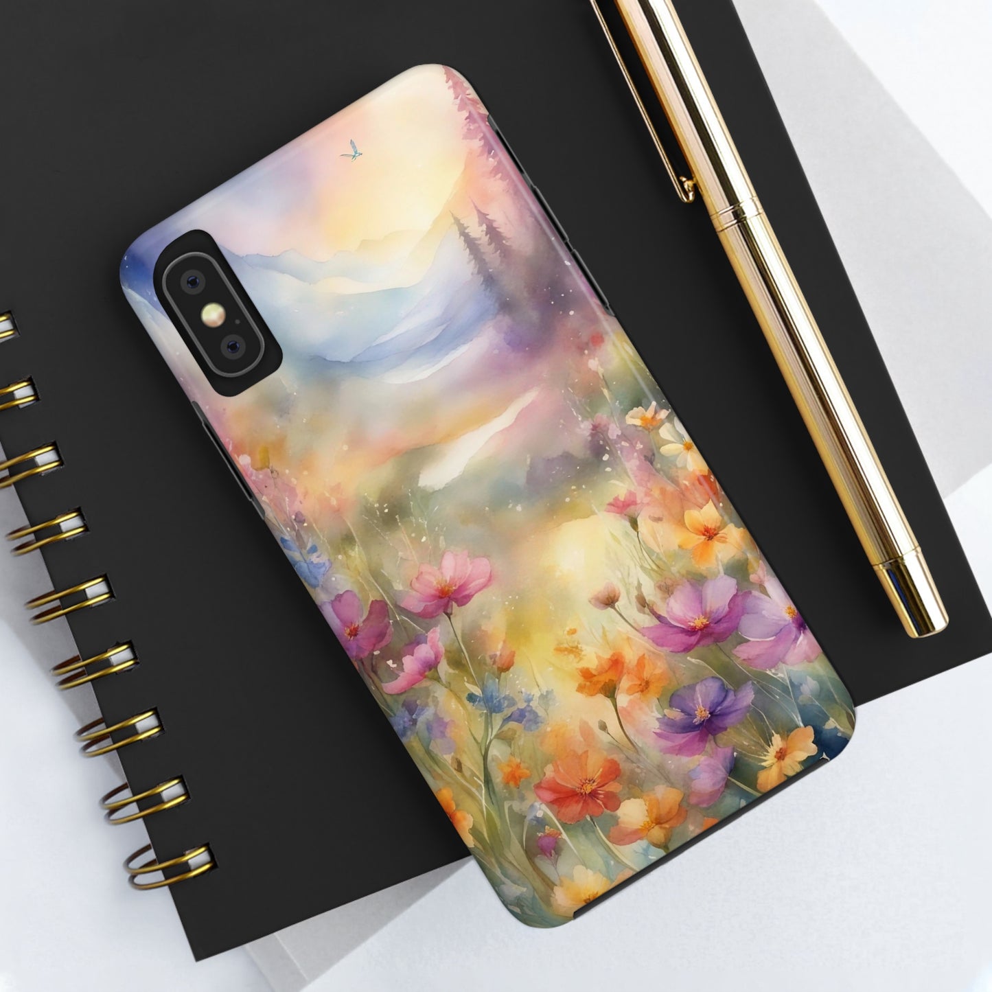 Watercolor Landscape and Wildflowers Pattern print design Tough Phone Case compatible with a large variety of phone models, Phone Case