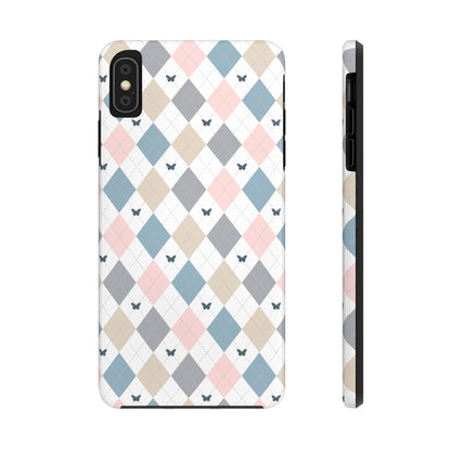 Argyle Pastel Plaid and Butterflies print design Tough Phone Case compatible with a large variety of iphone models