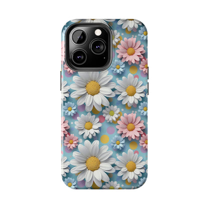 3D Spring Flowes and Polka Dots Digital print Design Tough Phone Case compatible with a large variety of iPhone models, Gift, Phone Case