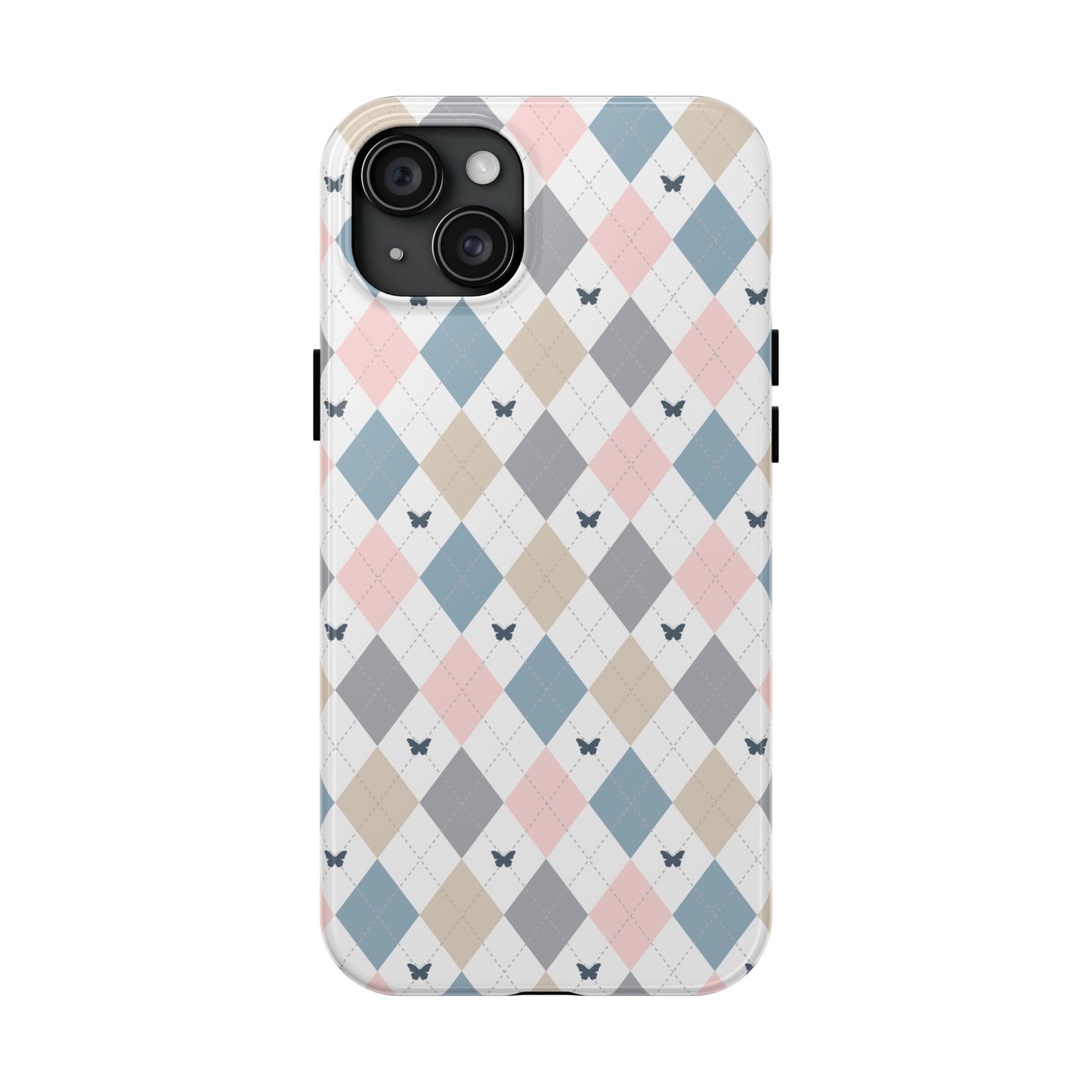 Argyle Pastel Plaid and Butterflies print design Tough Phone Case compatible with a large variety of iphone models