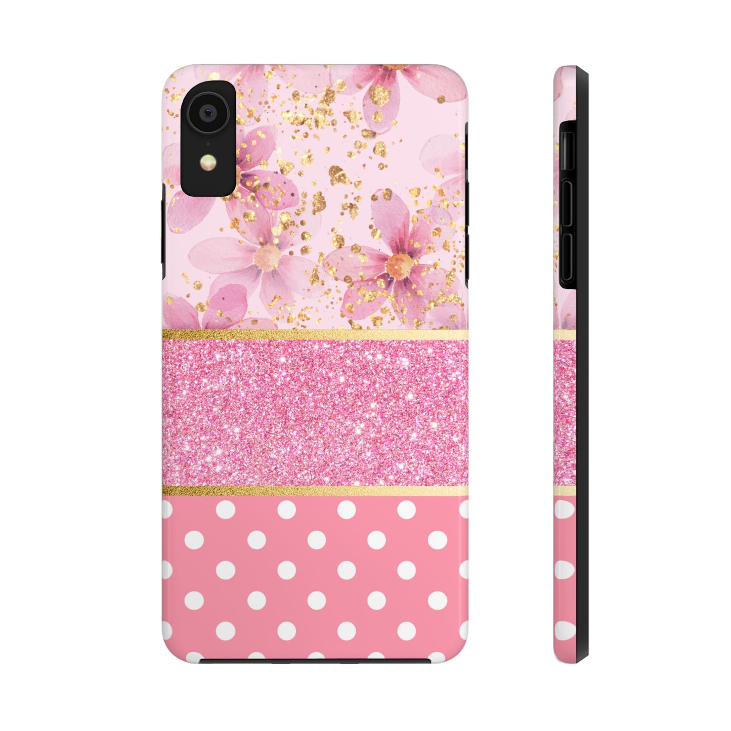 Pink Watercolor flowers and Polka Dot Design Phone Case- Lightweight, Impact Resistant Cover for iPhone 6, 6s, 12, 13, 14, 15