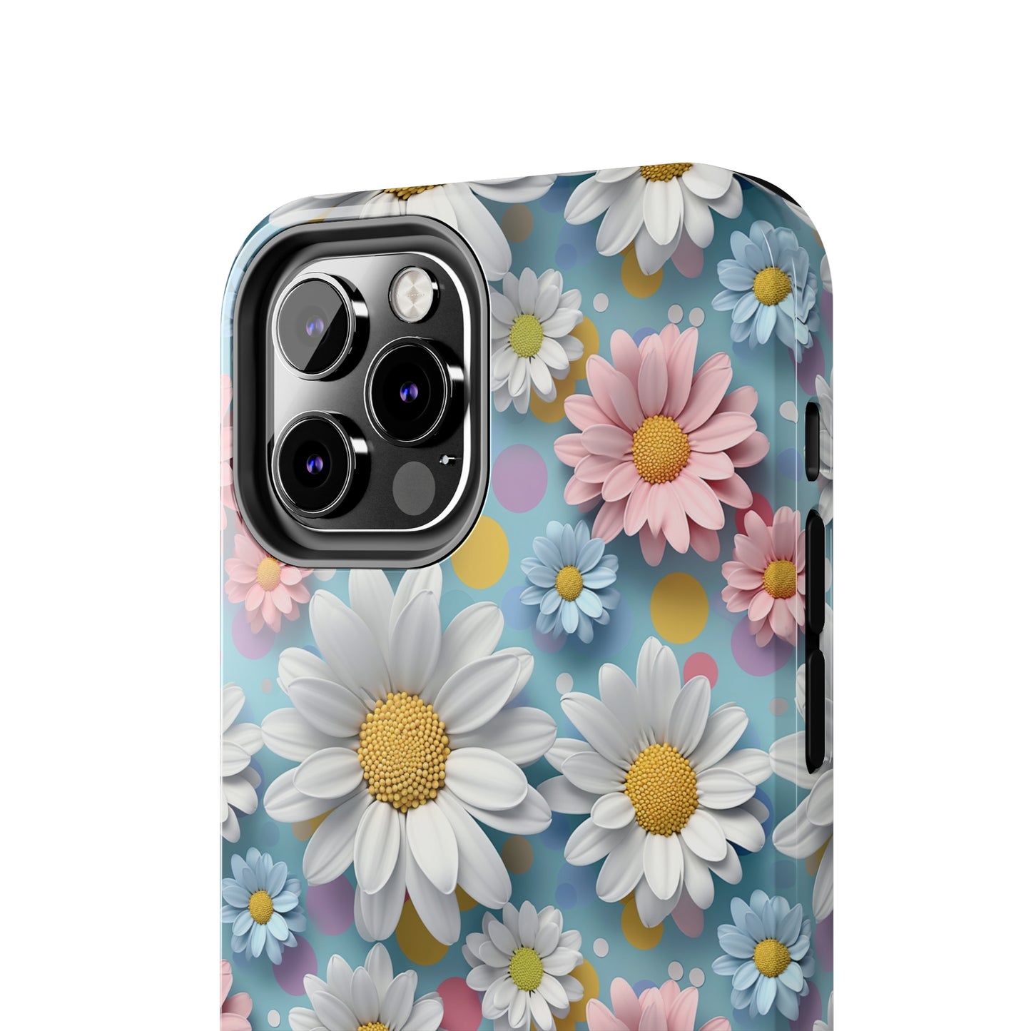 3D Spring Flowes and Polka Dots Digital print Design Tough Phone Case compatible with a large variety of iPhone models, Gift, Phone Case