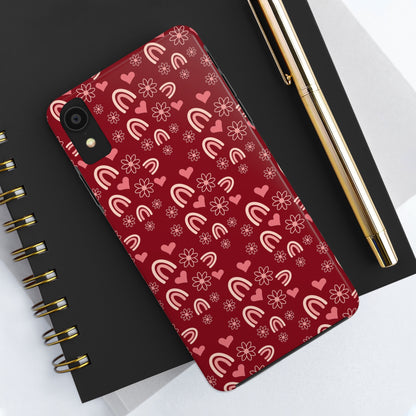 Red Boho2 Rainbow print Design Tough Phone Case compatible with a large variety of iPhone models, Gift, Phone Case