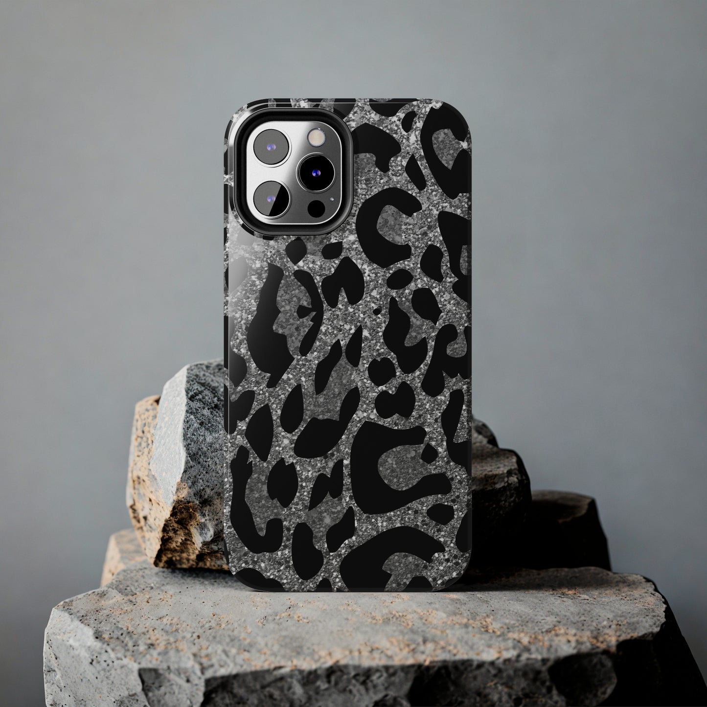 Silver and Black Leopard Design Phone Case- Lightweight, Impact Resistant Cover for iPhone 6, 6s, 12, 13, 14, 15