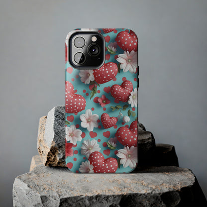 Polka Dot Hearts Digital print Design Tough Phone Case compatible with a large variety of iPhone models, Gift, Phone Case