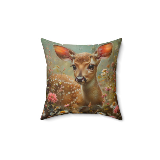 Beautiful Fawn Design 14"x14" Spun Polyester Square Pillow