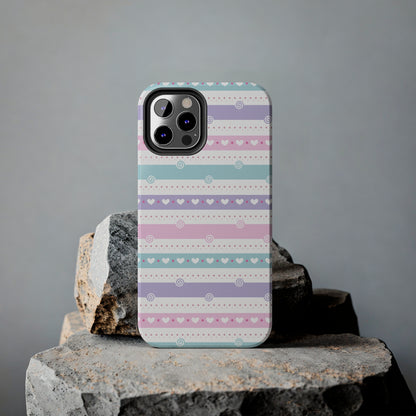 Pastel Stripes and Hearts print design Tough Phone Case compatible with a large variety of iphone models