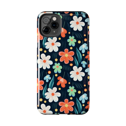 Retro Vibrant Flowers Pattern print design Tough Phone Case compatible with a large variety of phone models, Phone Case, Gift