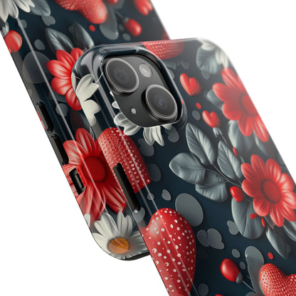 3D Flowers and Red Hearts Digital print Design Tough Phone Case compatible with a large variety of iPhone models, Gift, Phone Case