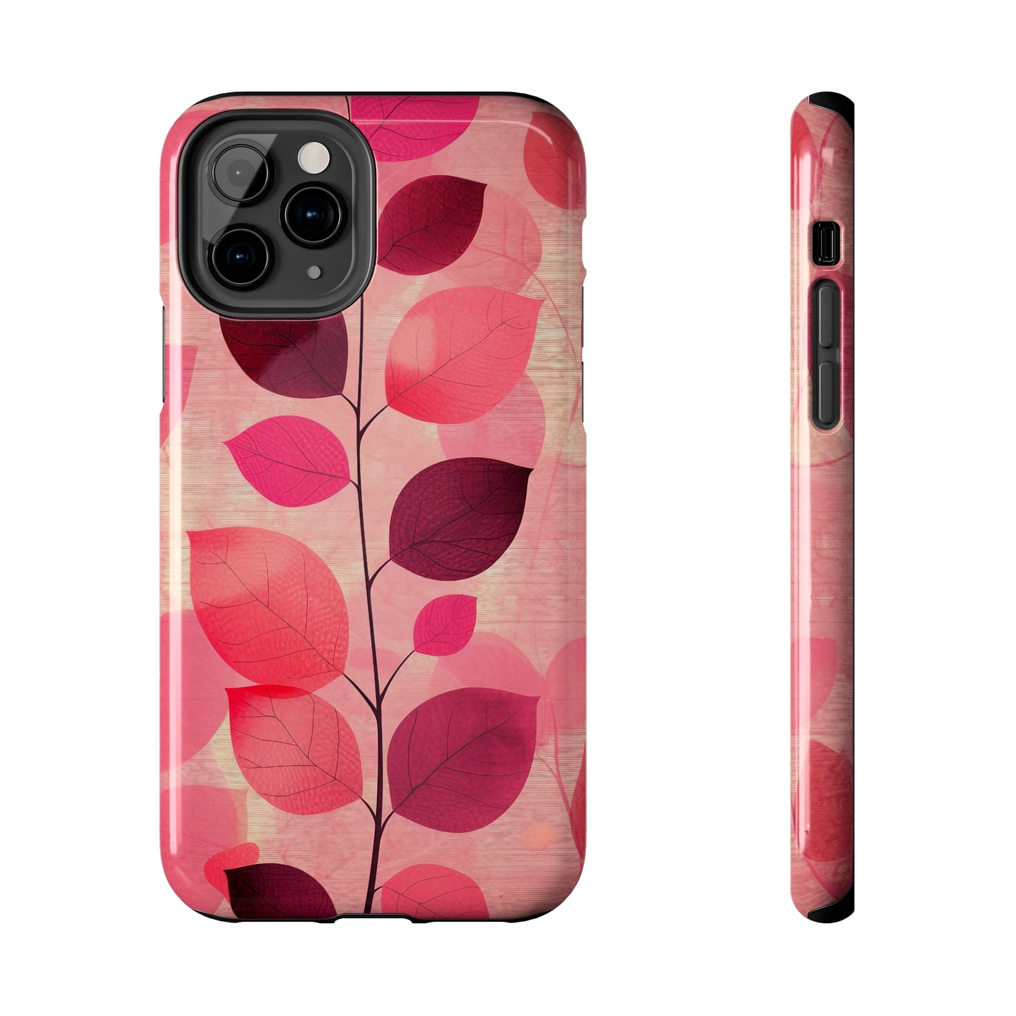 Girly Pink Abstract Leaf Design Tough Phone Case