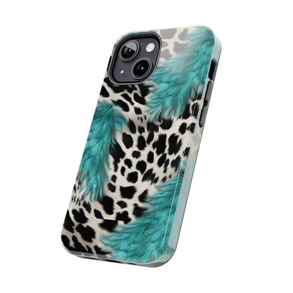 Grunge Turquoise and Animal Print Pattern Design Tough Phone Case compatible with a large variety of iPhone models, Phone Case, Gift