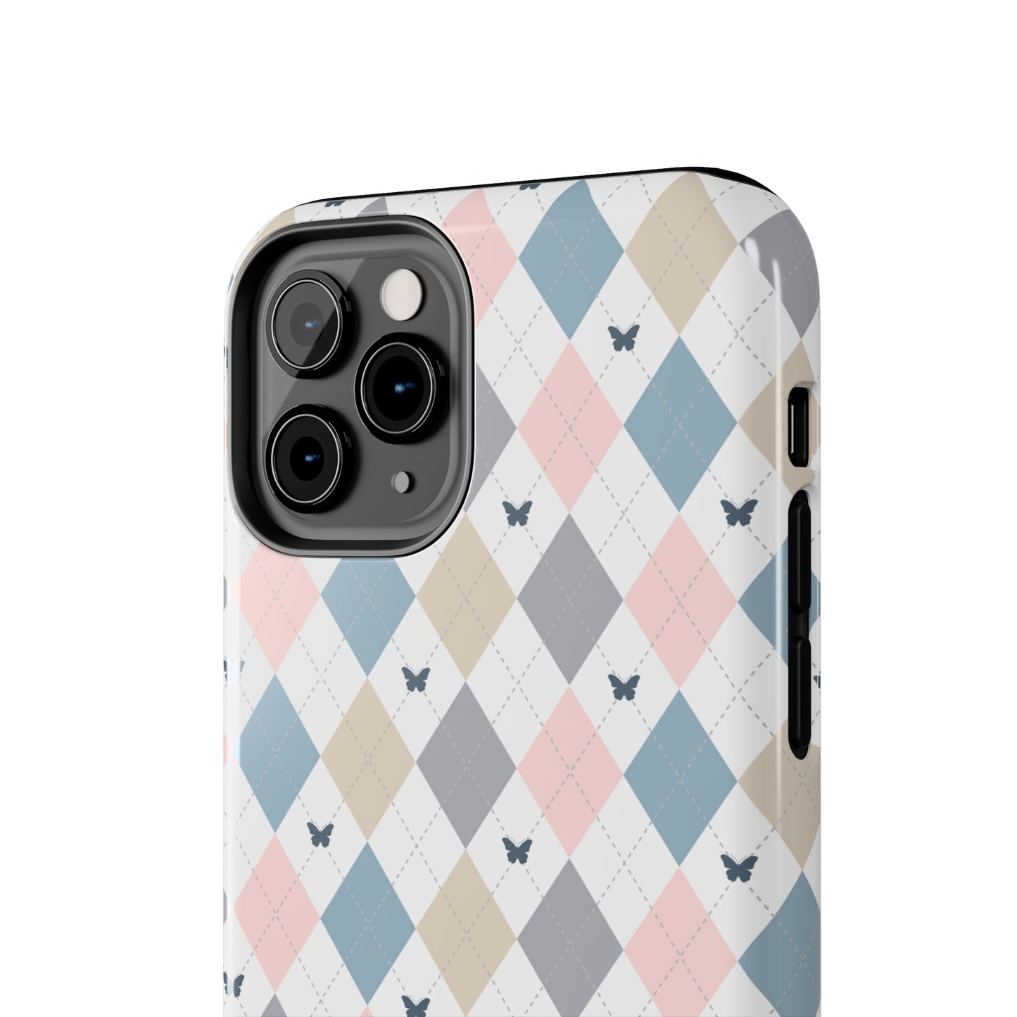 Argyle Pastel Plaid and Butterflies print design Tough Phone Case compatible with a large variety of iphone models