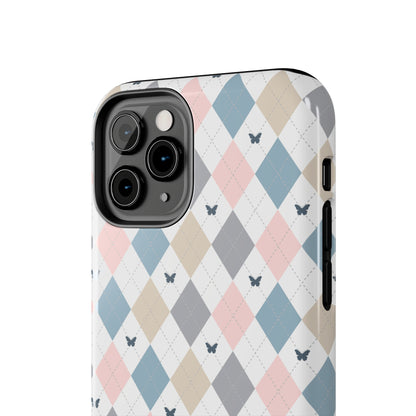 Argyle Pastel Plaid and Butterflies print design Tough Phone Case compatible with a large variety of iphone models