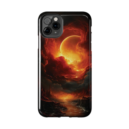 Fiery Red Moon Art iPhone Case, Dramatic Sky Aesthetic Phone Cover, Cool Tech Design for iPhone Models, Durable Phone Accessory Protective Cover for iPhone Models, Tough iPhone Case