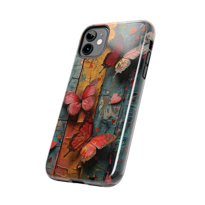 Colorful Butterfly Art on Wood texture design iPhone Case iPhone Case, Colorful Butterfly Art Protective Phone Cover, Durable Phone Accessory Gift, Chic Artsy Protective Cover, Protective Case for iPhone Models, Tough iPhone Case