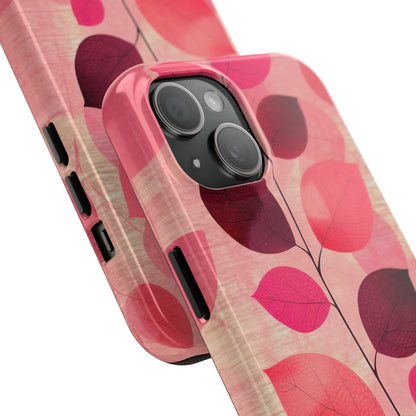 Girly Pink Abstract Leaf Design Tough Phone Case