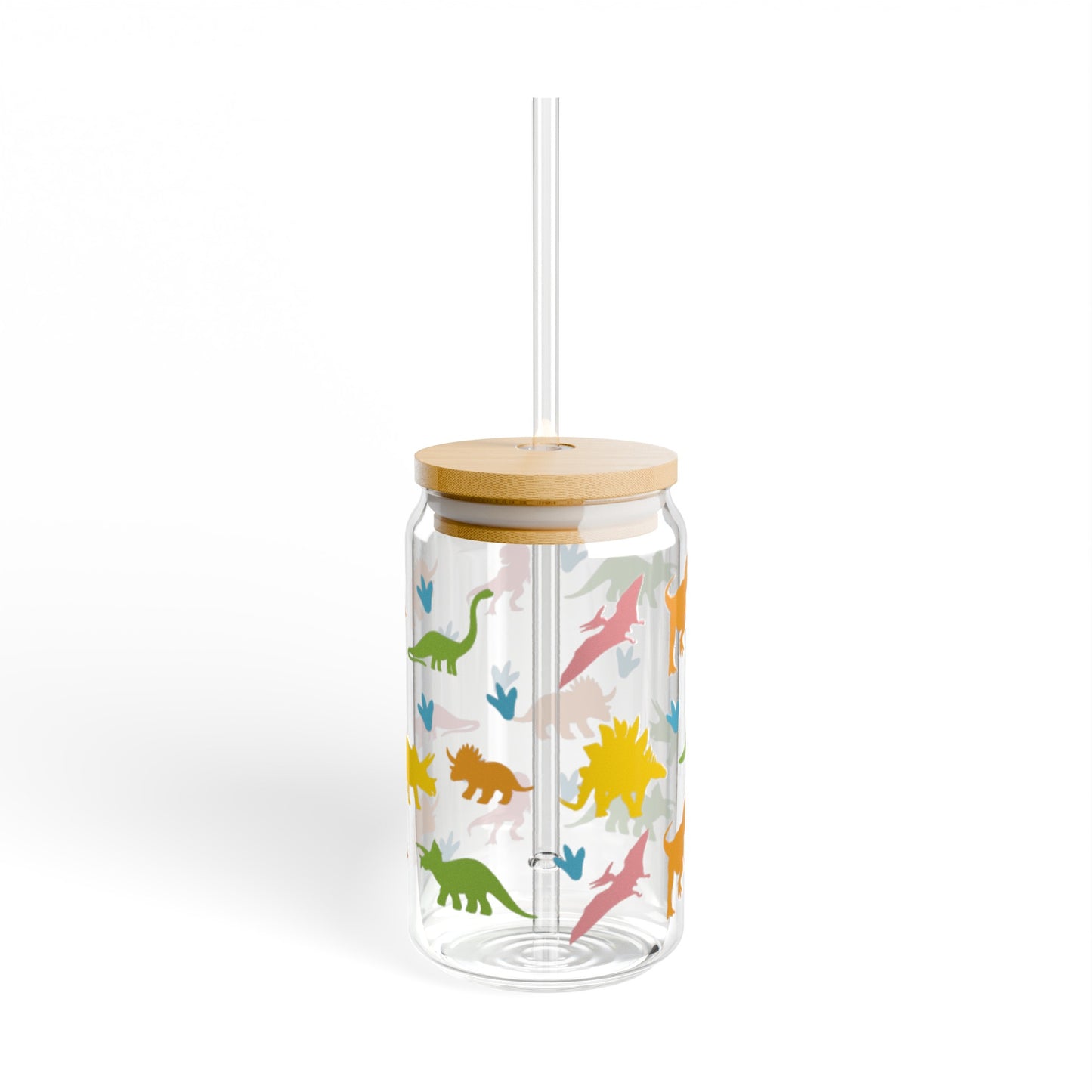 Dinosaur Glass Tumbler with lid and straw, 16oz