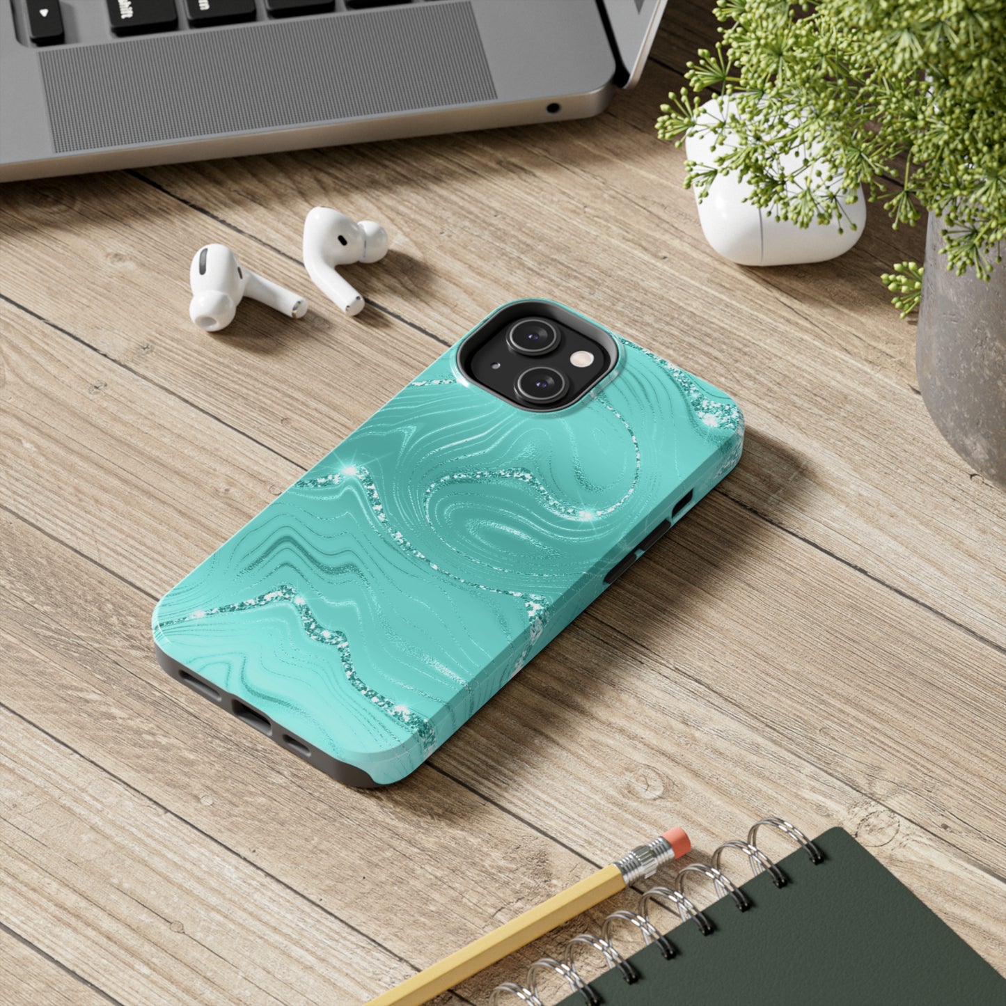 Marbled Turquoise Design Tough Phone Case compatible with a large variety of phone models, Gift, Phone Case