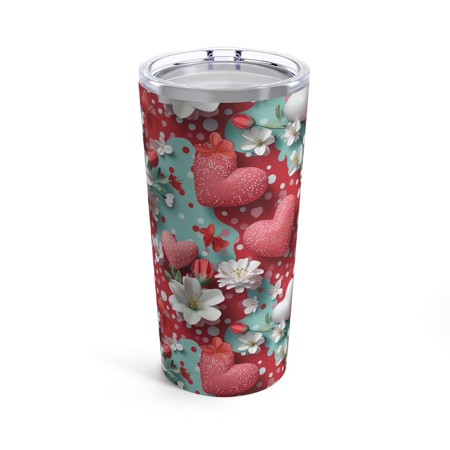 Red Polka Dot Hearts Digital Pattern Design 20 oz Stainless Steel Tumbler, Coffee Tumbler, Teacher Tumbler Gift, Mom Gift, Best Friend Gift