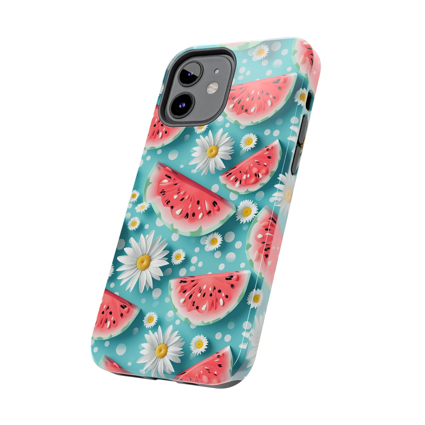 Watermelon Slices and Daisies Digital print Design Tough Phone Case compatible with a large variety of iPhone models, Gift, Phone Case