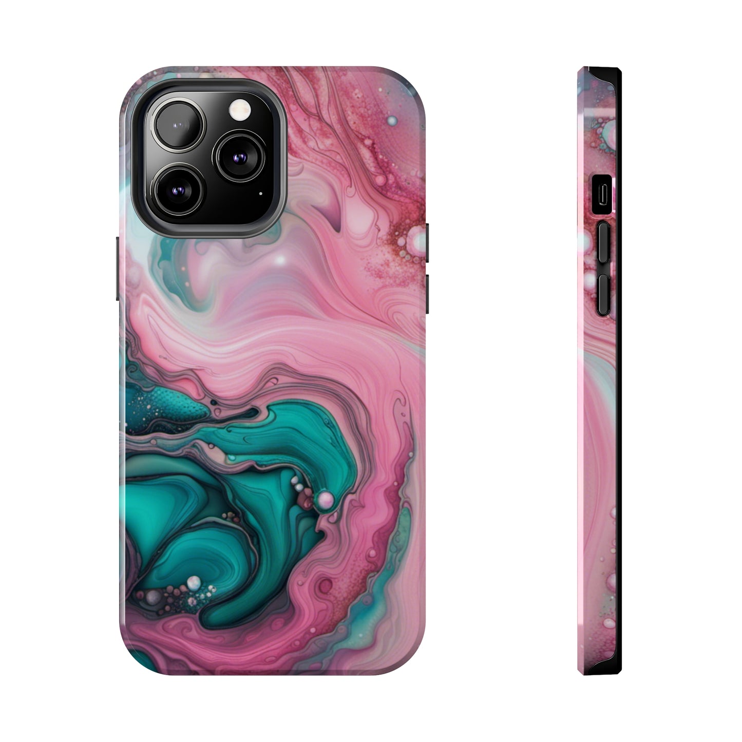 Pink and Teal Alcohol Ink Pattern Design Phone Case compatible with a large variety of iPhone models, Phone Case, Gift