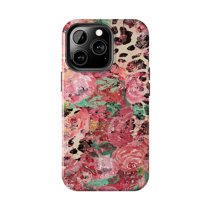 Western Leopard and Pink Roses Design Phone Case- Lightweight, Impact Resistant Cover for iPhone 6, 6s, 12, 13, 14, 15