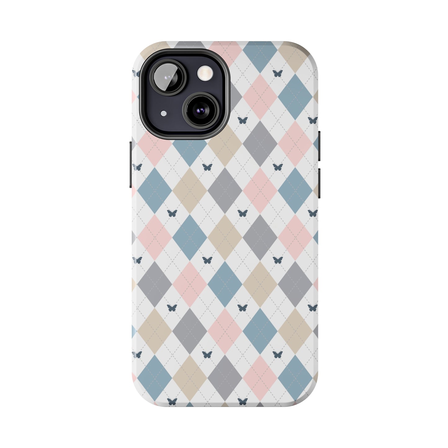 Argyle Pastel Plaid and Butterflies print design Tough Phone Case compatible with a large variety of iphone models