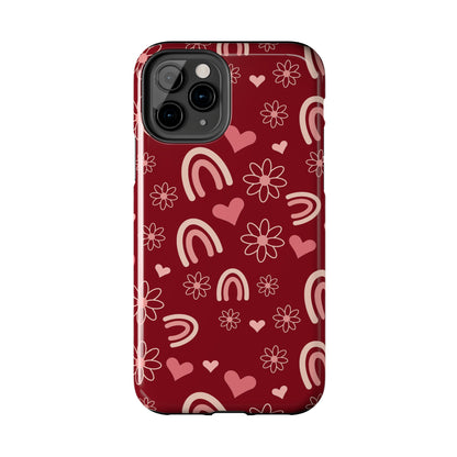 Red Boho Rainbow print Design Tough Phone Case compatible with a large variety of iPhone models, Gift, Phone Case