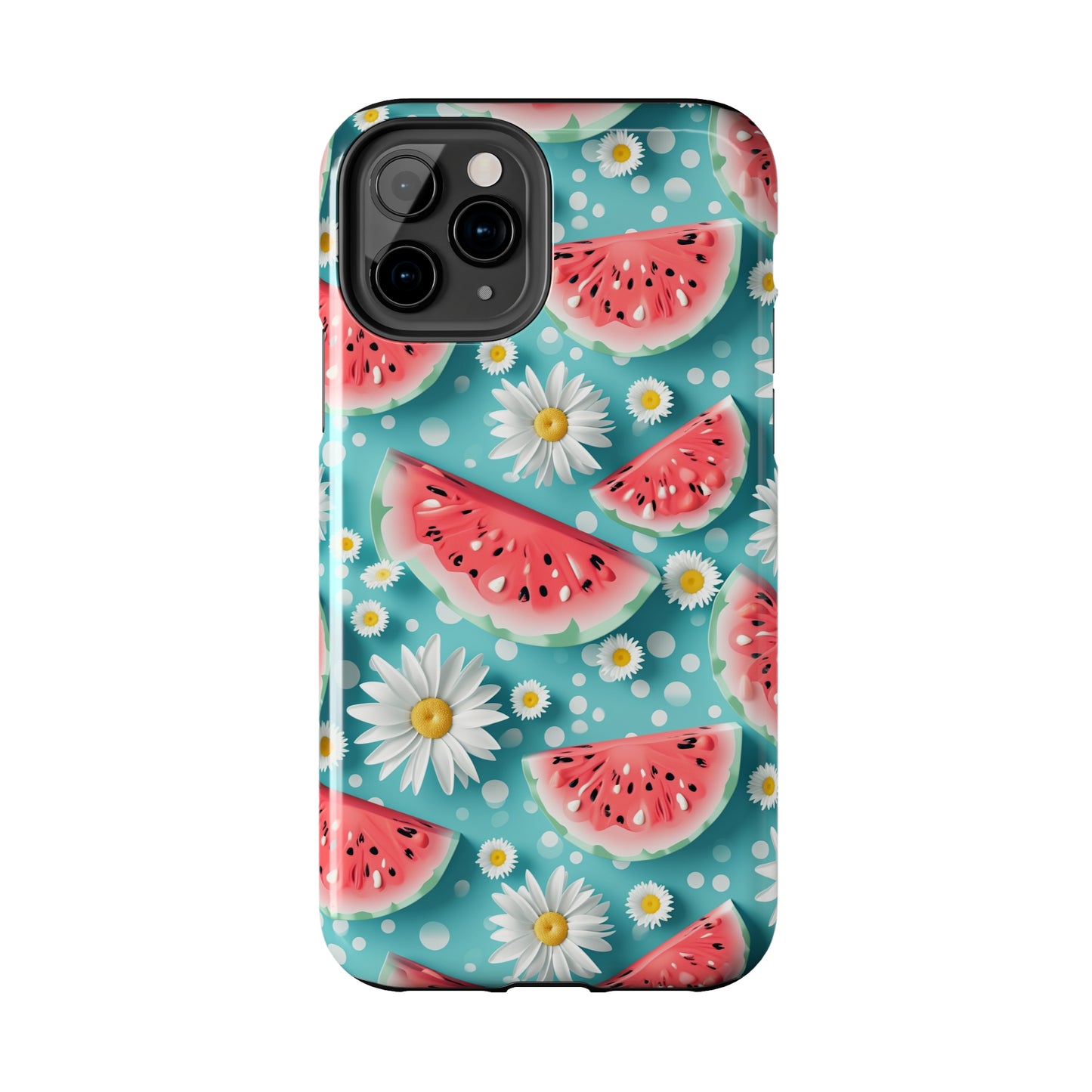 Watermelon Slices and Daisies Digital print Design Tough Phone Case compatible with a large variety of iPhone models, Gift, Phone Case