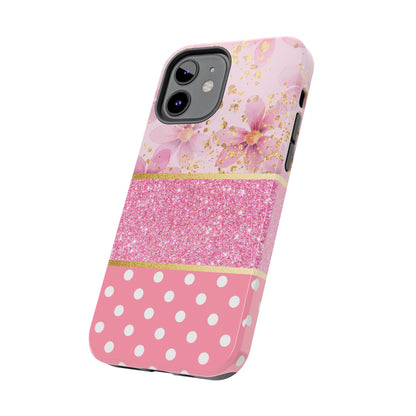 Pink Watercolor flowers and Polka Dot Design Phone Case- Lightweight, Impact Resistant Cover for iPhone 6, 6s, 12, 13, 14, 15