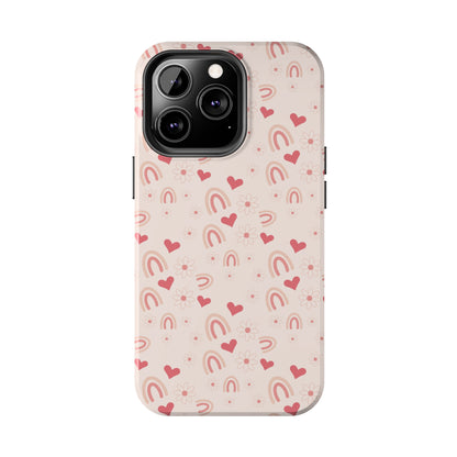 Pink Boho2 Rainbow print Design Tough Phone Case compatible with a large variety of iPhone models, Gift, Phone Case