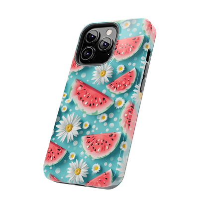 Watermelon Slices and Daisies Digital print Design Tough Phone Case compatible with a large variety of iPhone models, Gift, Phone Case