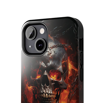 Gothic Skull iPhone Case, Dark Aesthetic Fiery Eyes, Unique Horror Style iPhone Accessory, Cool Tech Design for iPhone Models, Durable Phone Accessory Protective Cover for iPhone Models, Tough iPhone Case