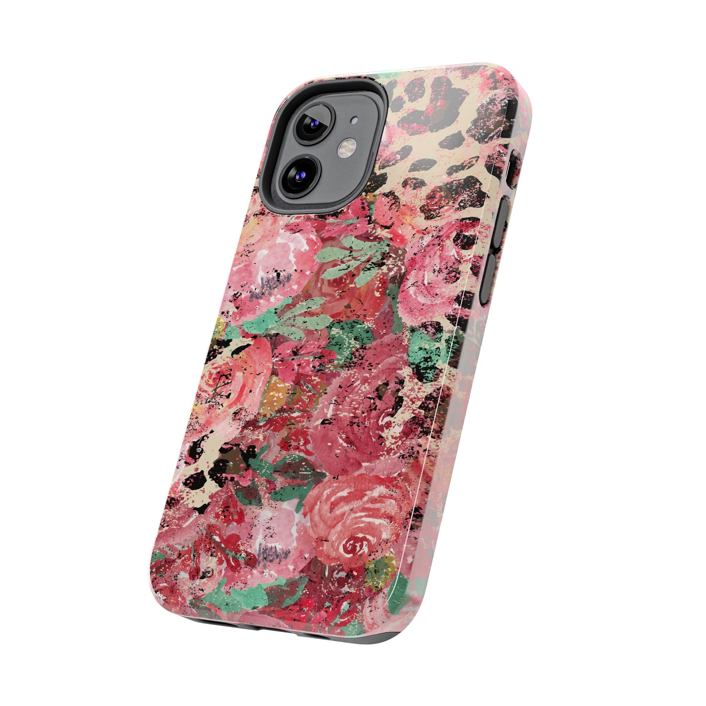 Western Leopard and Pink Roses Design Phone Case- Lightweight, Impact Resistant Cover for iPhone 6, 6s, 12, 13, 14, 15