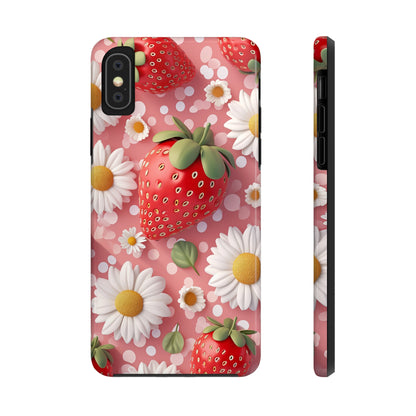 Strawberries & Daisies Digital print Design Tough Phone Case compatible with a large variety of iPhone models, Gift, Phone Case