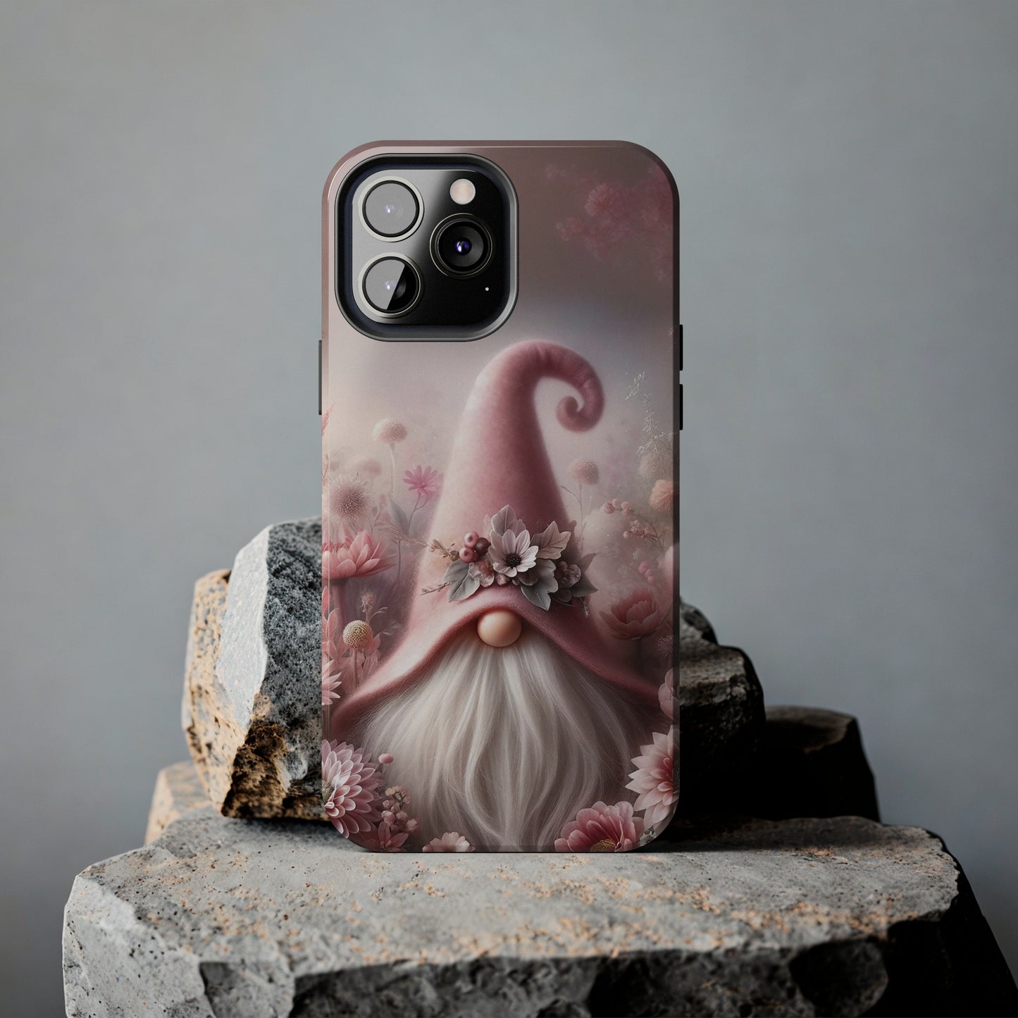 Pink Floral Fantasy Gnome Design Phone Case- Lightweight, Impact Resistant Cover for iPhone 6, 6s, 12, 13, 14, 15