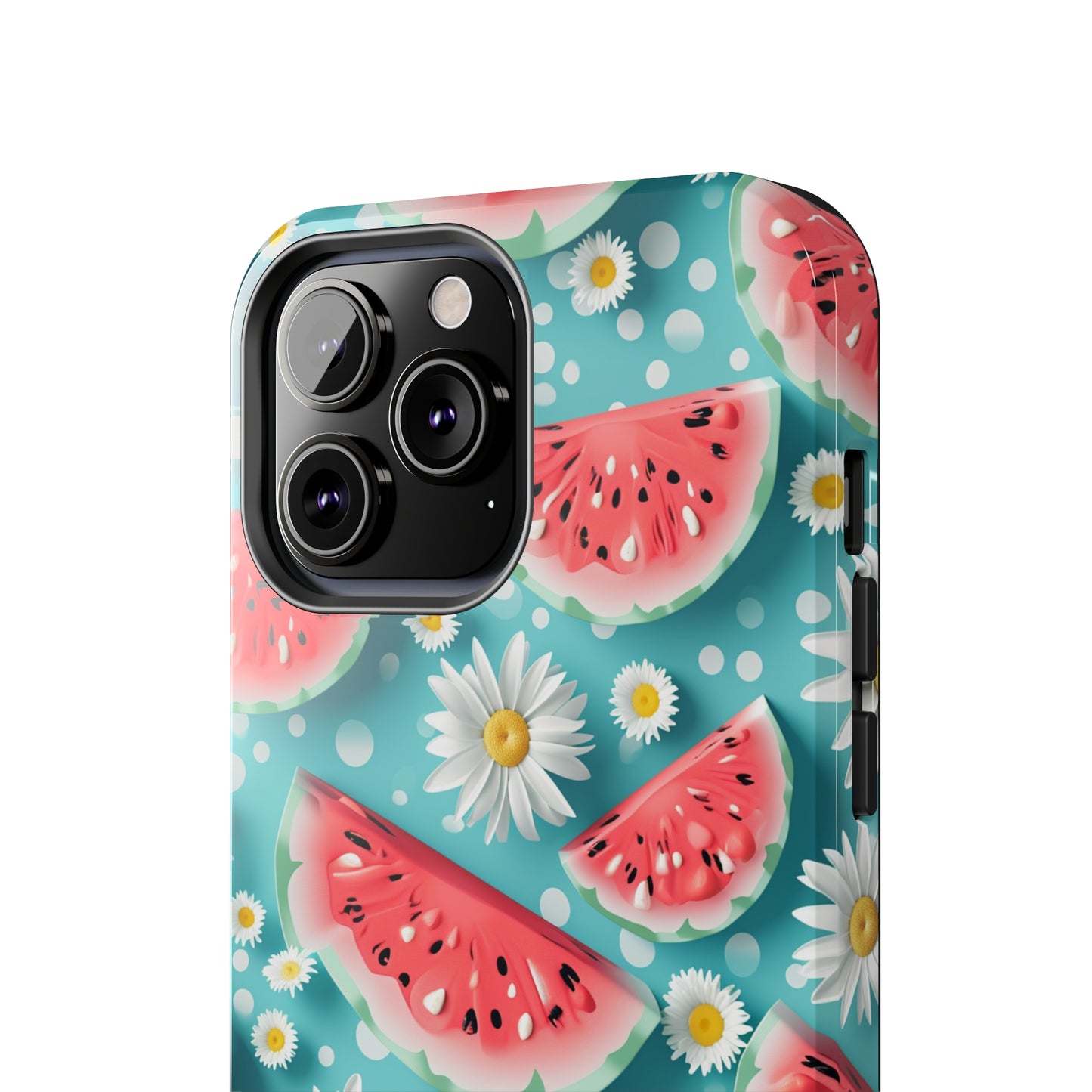 Watermelon Slices and Daisies Digital print Design Tough Phone Case compatible with a large variety of iPhone models, Gift, Phone Case