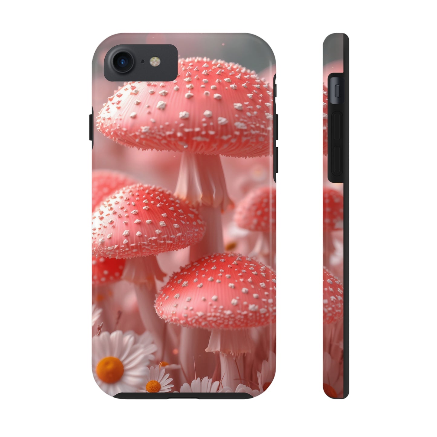 Whimsical Pink Mushrooms and Daisies Design Tough Phone Case compatible with a large variety of iPhone models, Gift, Phone Case