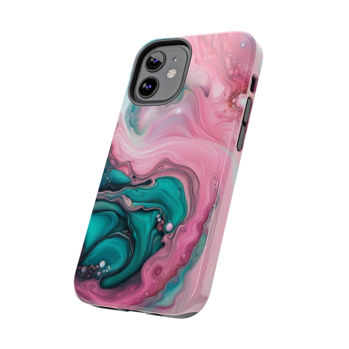 Pink and Teal Alcohol Ink Pattern Design Phone Case compatible with a large variety of iPhone models, Phone Case, Gift