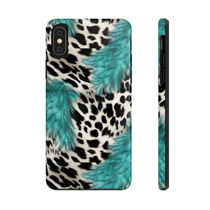 Grunge Turquoise and Animal Print Pattern Design Tough Phone Case compatible with a large variety of iPhone models, Phone Case, Gift