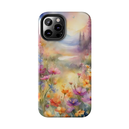 Watercolor Landscape and Wildflowers Pattern print design Tough Phone Case compatible with a large variety of phone models, Phone Case