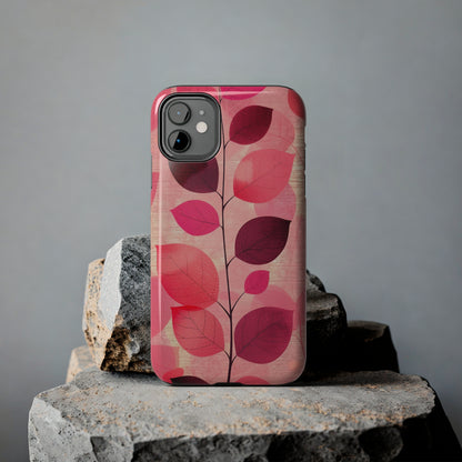 Girly Pink Abstract Leaf Design Tough Phone Case